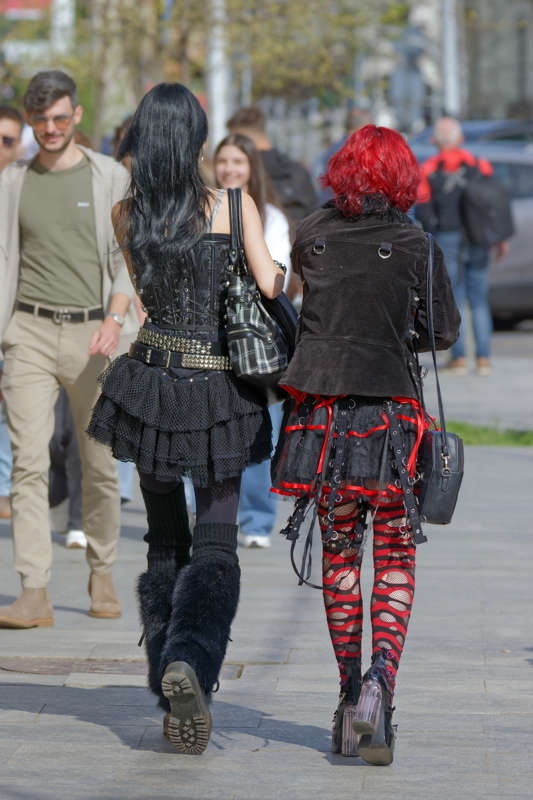 Two fancy women walking